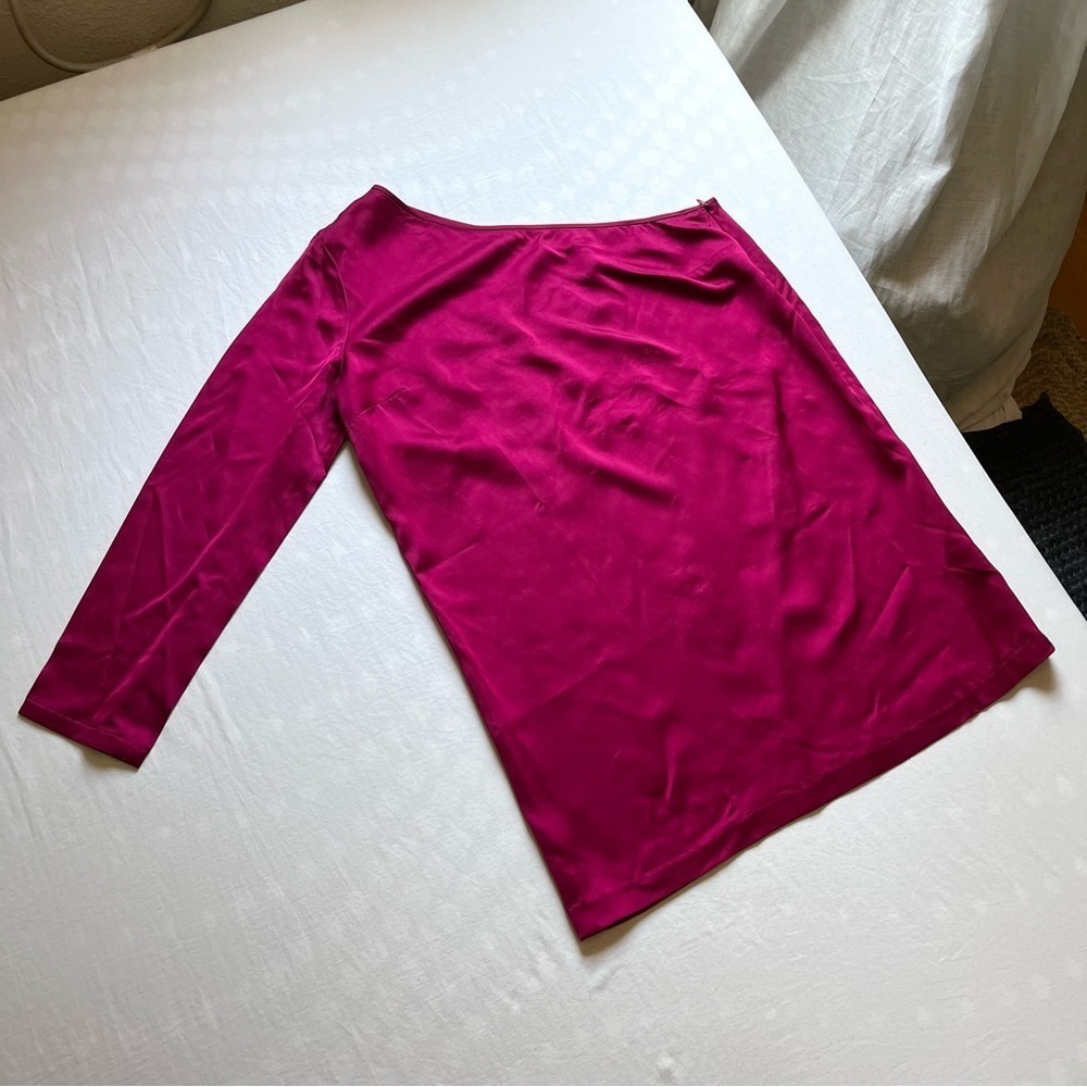 Stella McCartney fuschia magenta pink purple satin‎ one shoulder tunic top